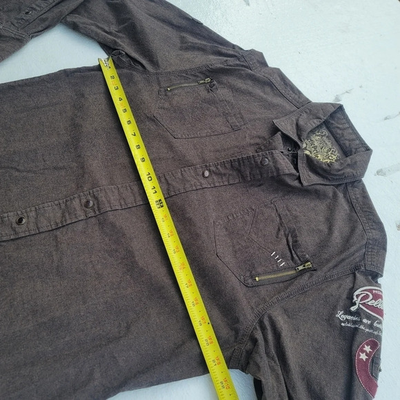 Pelle Pelle Shirt Men's L Large Pearl Snap UP Brown Biker Legend Convertible Slv - Picture 10 of 10
